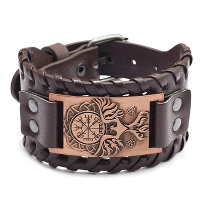 Trendy Viking Bracelet – Nordic Rune Compass & God Bird Charm Leather Woven Jewelry for Men, Fashion Accessory & Party Gift