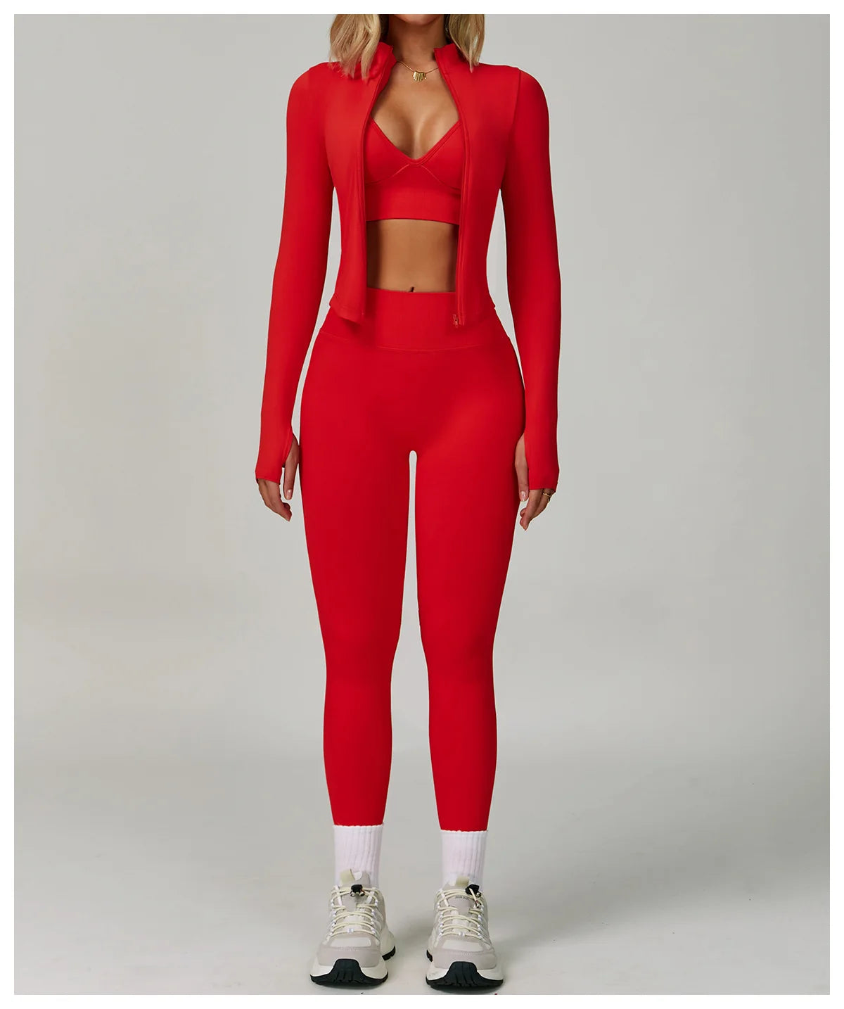 2/3PCS Women’s Seamless Yoga & Gym Set – Push-Up Sports Bra, Long Sleeve Jacket & Workout Leggings