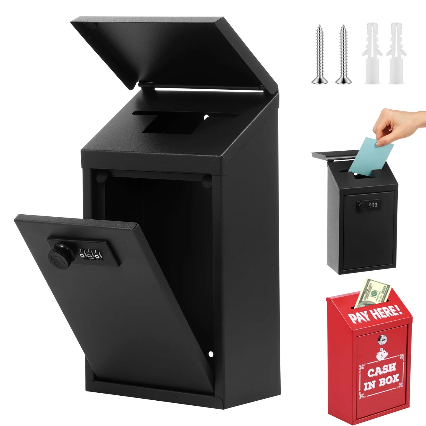 Metal Locking Wall-Mounted Mailbox – Outdoor Lockable Mail & Key Drop Box for Home, Ballot, Donation, Collection