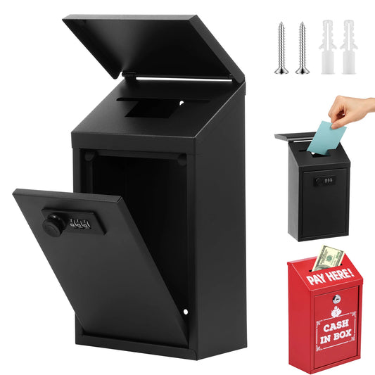 Metal Locking Wall-Mounted Mailbox – Outdoor Lockable Mail & Key Drop Box for Home, Ballot, Donation, Collection