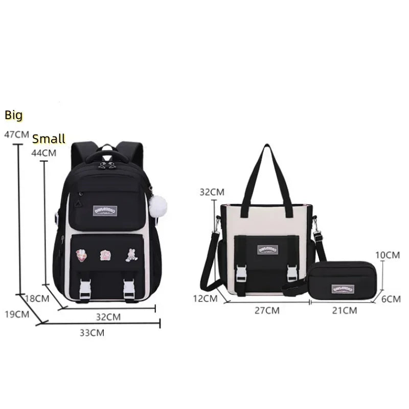 Pink Large Capacity Backpack – Spine Protection for Middle & High School Girls, Children’s School Bag with Hanging Accessories