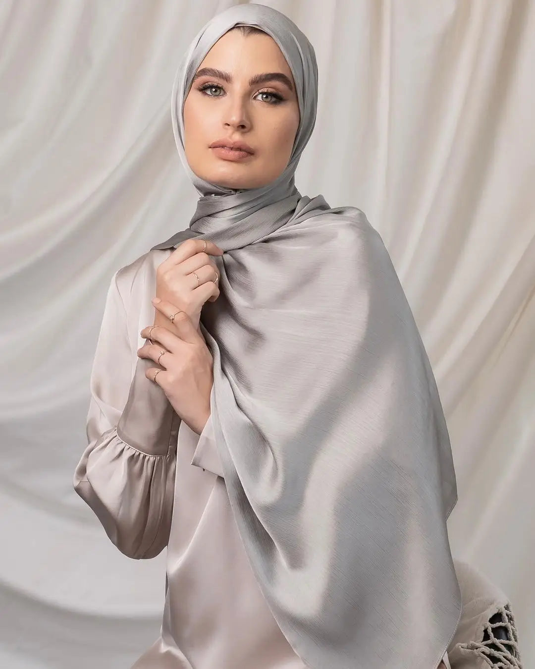 Trendy Long Satin Crinkle Hijab – Silk Crepe Islamic Headscarf for Muslim Women, Lightweight & Stylish