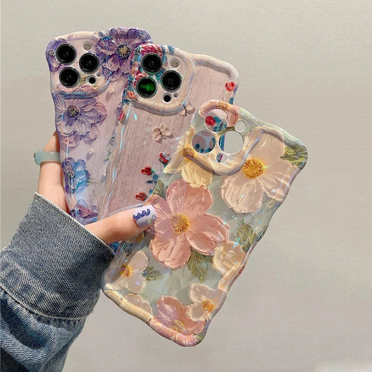 Laser Blue Light Flowers Phone Case for iPhone 11 to 14 Pro Max – Luxury Shockproof TPU Soft Silicone Cover