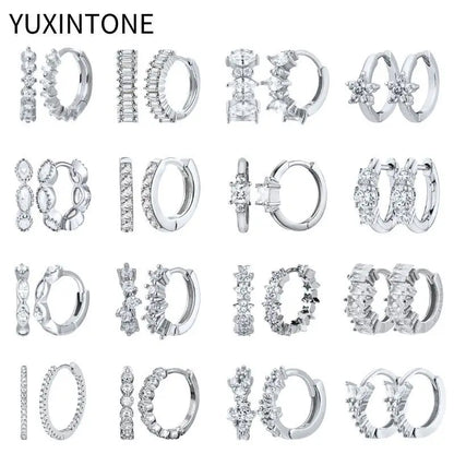 925 Sterling Silver White Zircon Hoop Earrings for Women – Fashion Geometric Crystal Silver Earrings Fine Jewelry Elegant Daily Wear Jewelry