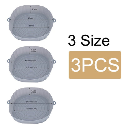 Reusable Air Fryer Silicone Pot & Baking Tray – 1/2/3PCS Basket for Pizza, Fried Chicken, Grill & Kitchen Use