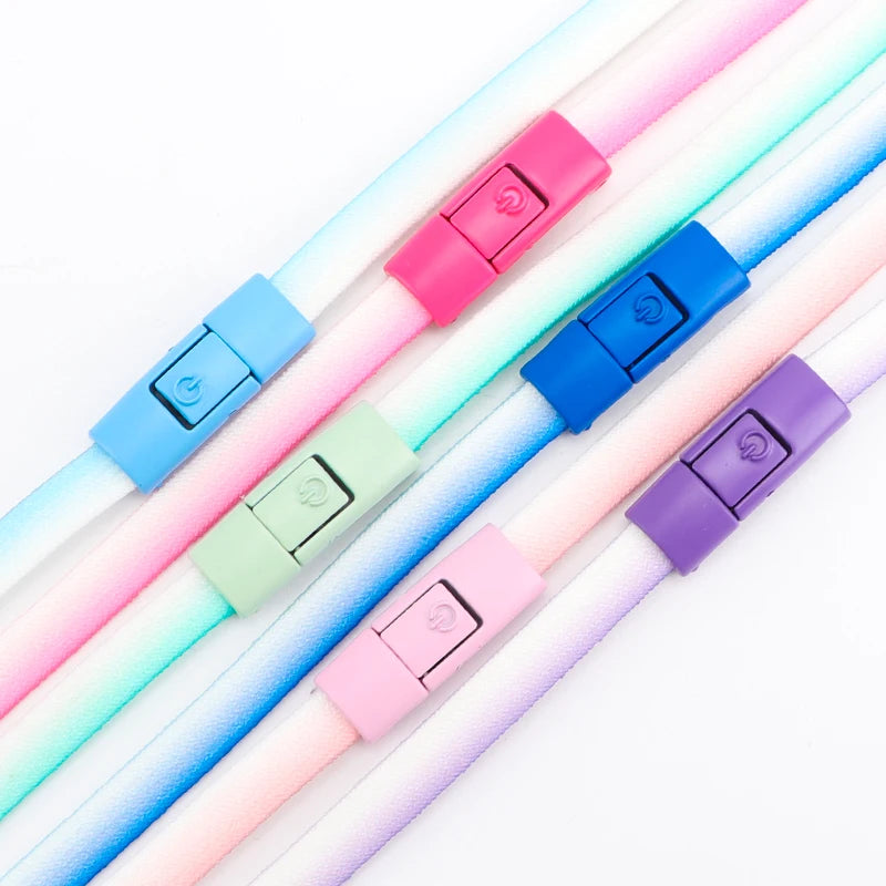 Colorful Metal Buckle No-Tie Shoelaces - Elastic Flat Sneaker Laces with Press Lock for Kids and Adults - Switches Without Ties