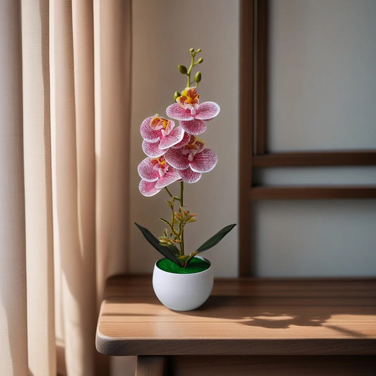 Realistic Artificial Orchid in Plastic Pot – Fake Flower Decoration for Home, Office & Hotel