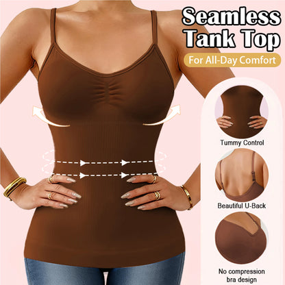 Women’s Tummy Control Shapewear Cami - Built-In Bra Slimming Tank Top Body Shaper Vest