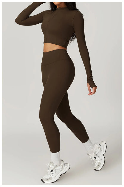 3PCS Women’s Yoga & Workout Set – Long Sleeve Zipper Top with High Waist Leggings Fitness Sportswear