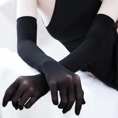Ultra-Thin Solid Nylon Seamless Stocking Gloves – High Elasticity Long Sun Protection Women’s Dance, Party, Nightclub & Cosplay Accessories