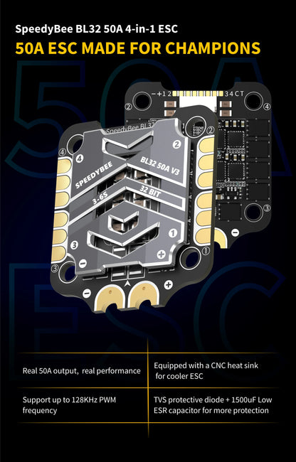 SpeedyBee F7 V3 50A Stack — F722 Flight Controller + BL32 50A 4-in-1 ESC with Blackbox for FPV Drone