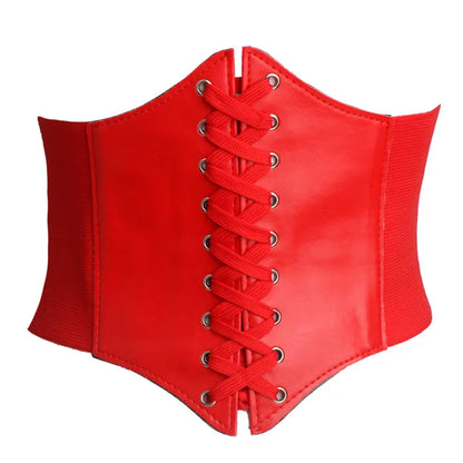 Women's Punk PU Leather Corset Belt - Wide Elastic High-Waist Waist Cincher