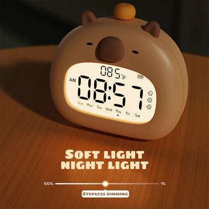 Capybara LED Digital Alarm Clock - Rechargeable Bedside Lamp with Timer, Dimmable Light & USB Charging, Kids Gift