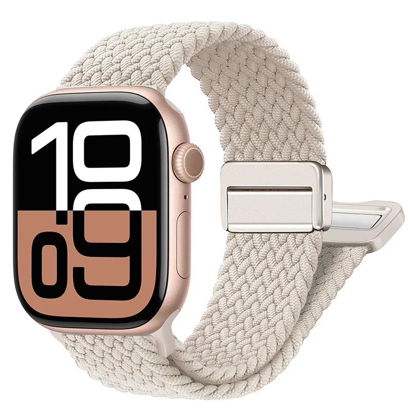 Braided Nylon Magnetic Apple Watch Band – Adjustable Sport Loop Strap for iWatch Series SE 6–10 & Ultra 2 (38mm–49mm)