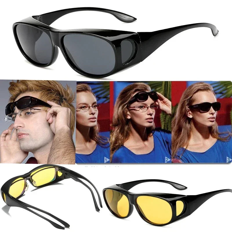 Polarized Fit-Over Sunglasses - Wrap Shield Goggles for Driving, Fishing & Sports, Includes Night Vision