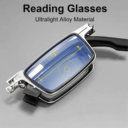 Unisex Folding Reading Glasses – Full Metal Frame, Transparent Lenses, Anti-Blue Light with Case