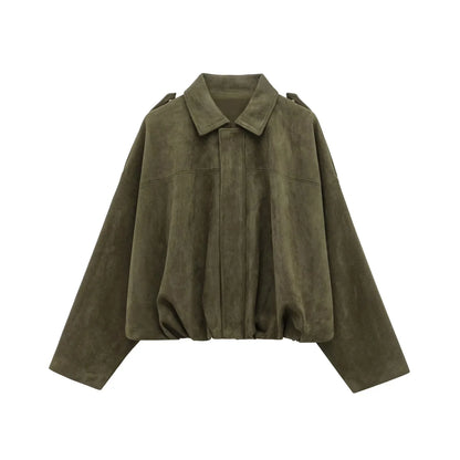 TRAFZA Women’s Casual Bomber Jacket — Oversized Lantern Sleeve Spring/Summer Coat, 2025 Streetwear Zipper Outerwear