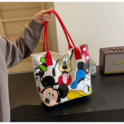Disney Mickey Canvas Tote Bag – Large Capacity Shoulder Bag for Women & Students, Casual Handbag