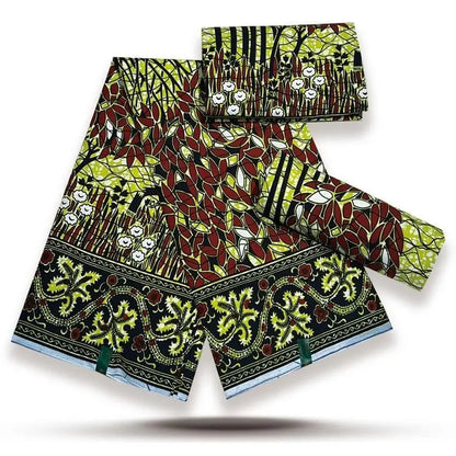 Cotton Batik Ankara Fabric - 100% African Wax Print Bronzing Golden Fabric 6 Yards for Dresses & Crafts