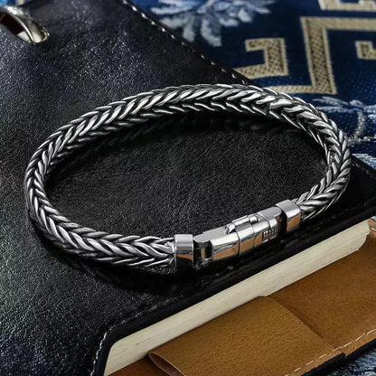 S925 Sterling Silver Woven Bracelet - Handmade Retro Unisex Jewelry with Bold Personal Style