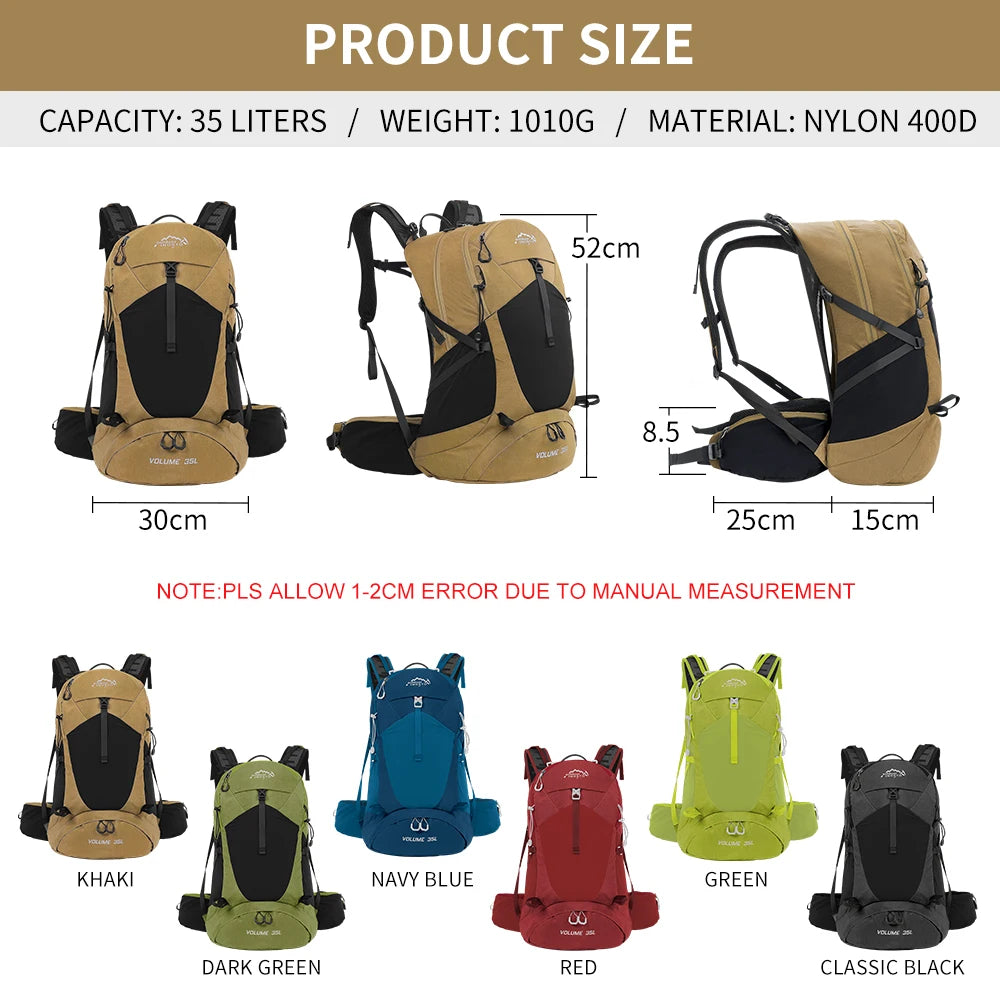35L Mountaineering Backpack - Waterproof Outdoor Sports Bag for Men & Women, Camping & Hiking Rain Gear