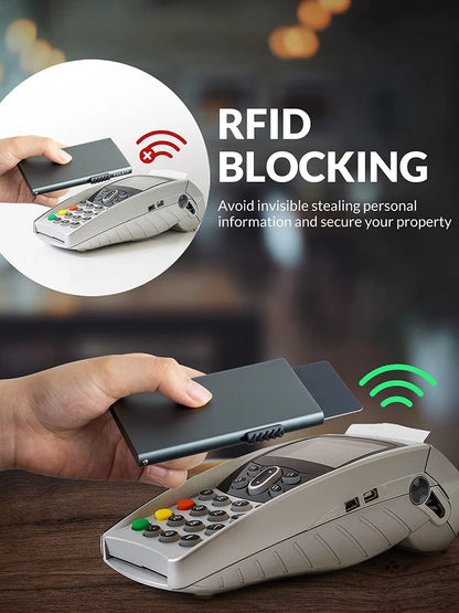 RFID Blocking Minimalist Pop-Up Card Holder Wallet - Slim Metal Card Protector for Men's Credit Cards