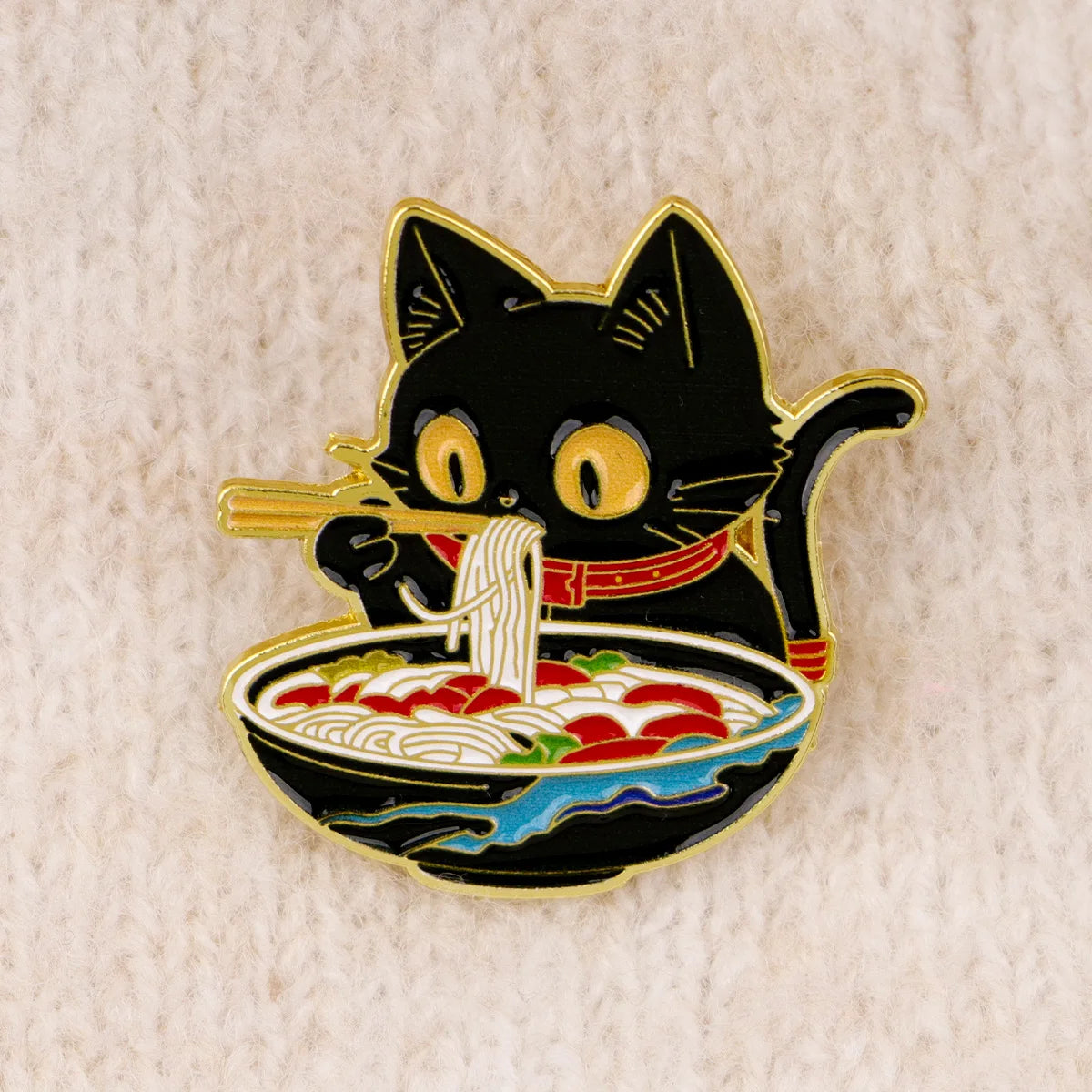 2/3-Piece Cute Black Cat Enamel Pin Set - Noodle Cartoon Badges for Backpacks, Hats, Collars, and Gifts