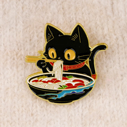 2/3-Piece Cute Black Cat Enamel Pin Set - Noodle Cartoon Badges for Backpacks, Hats, Collars, and Gifts
