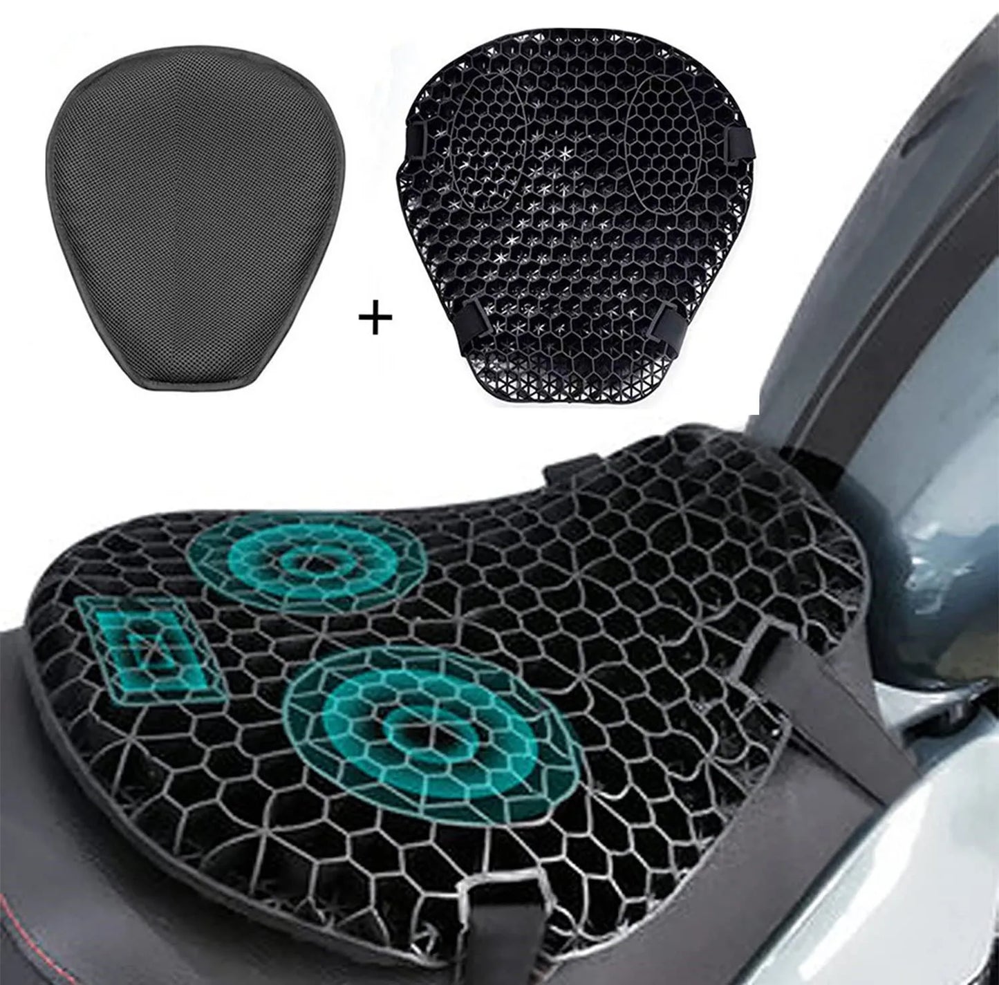 Motorcycle Air Seat Cushion – Shock Absorbing Pressure-Relief Saddle Cover for Cruiser & Sports Bike Travel Comfort