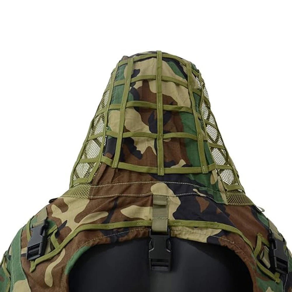 Ghillie Suit Set | Camouflage Hunting Poncho, Base, Cape & Sniper Viper Hood for Airsoft & Paintball