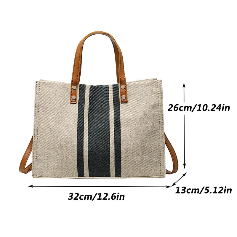 Stylish Canvas Bucket Handbag - Striped, Large Capacity Tote with Top Handle - Casual Shoulder & Crossbody Bag for Women