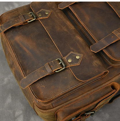 Vintage Crazy Horse Leather Backpack for Men — 17" Laptop Travel Rucksack Cowhide Hiking Bag M815