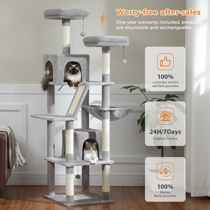 Large Cat Tree Tower – Multi-Level Plush Indoor Cat Condo with Scratching Posts, Boards, Perches & Caves