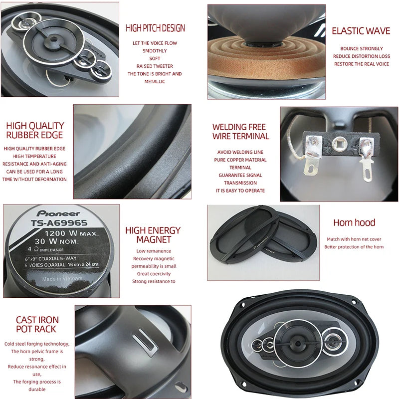 6X9 Inch 2400W 5-Way Car Coaxial Speaker - High Fidelity Full Frequency, Ideal for Modified Vehicles