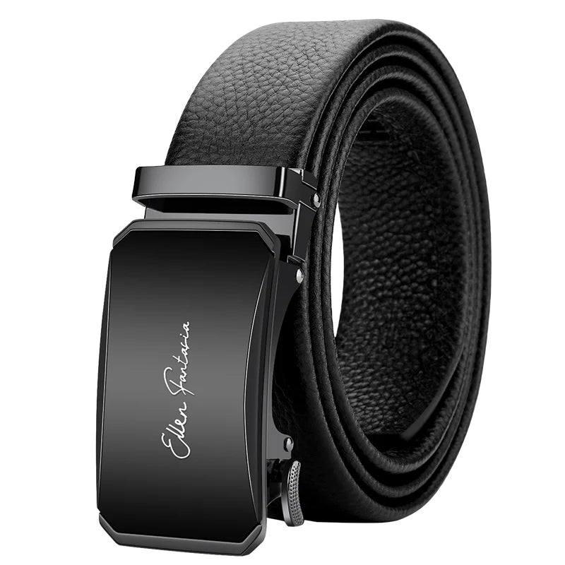 OYIFAN Men’s Genuine Leather Belt – Designer Alloy Buckle Automatic Ratchet Belt