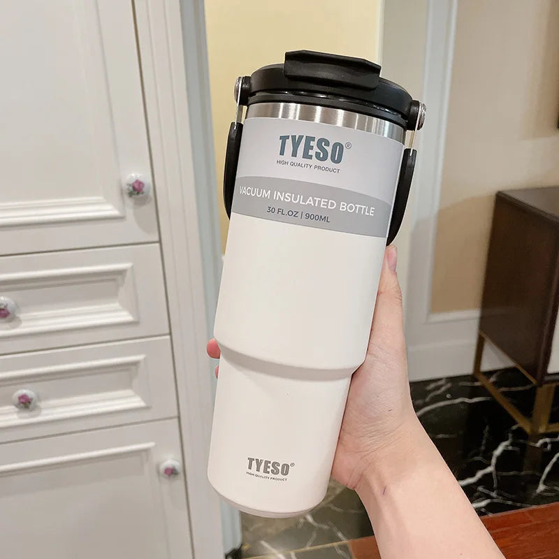 900ML Tyeso Stainless Steel Insulated Tumbler – Double Wall Thermo Coffee Cup for Hot & Cold Drinks, Car Travel Water Bottle Mug