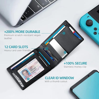 RFID Carbon Fiber Men’s Wallet — Slim Luxury Card Holder, Small Money Bag, Short Purse & Billfold for Men