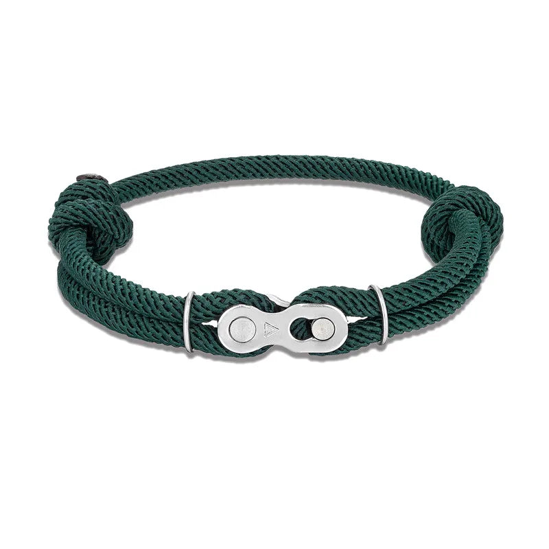 MKENDN Bicycle Chain Bracelet - Adjustable Punk Rock Nautical Rope Wristband with Magic Buckle