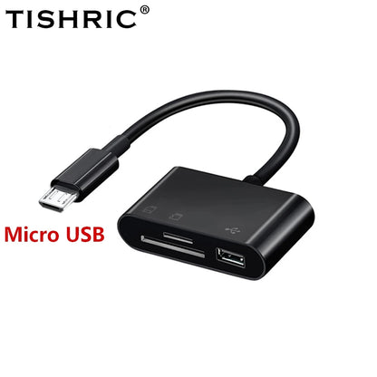 TISHRIC Type-C Memory Card Reader Adapter – SD/TF Card Reader with USB & Micro USB for MacBook, Samsung, Huawei & Xiaomi