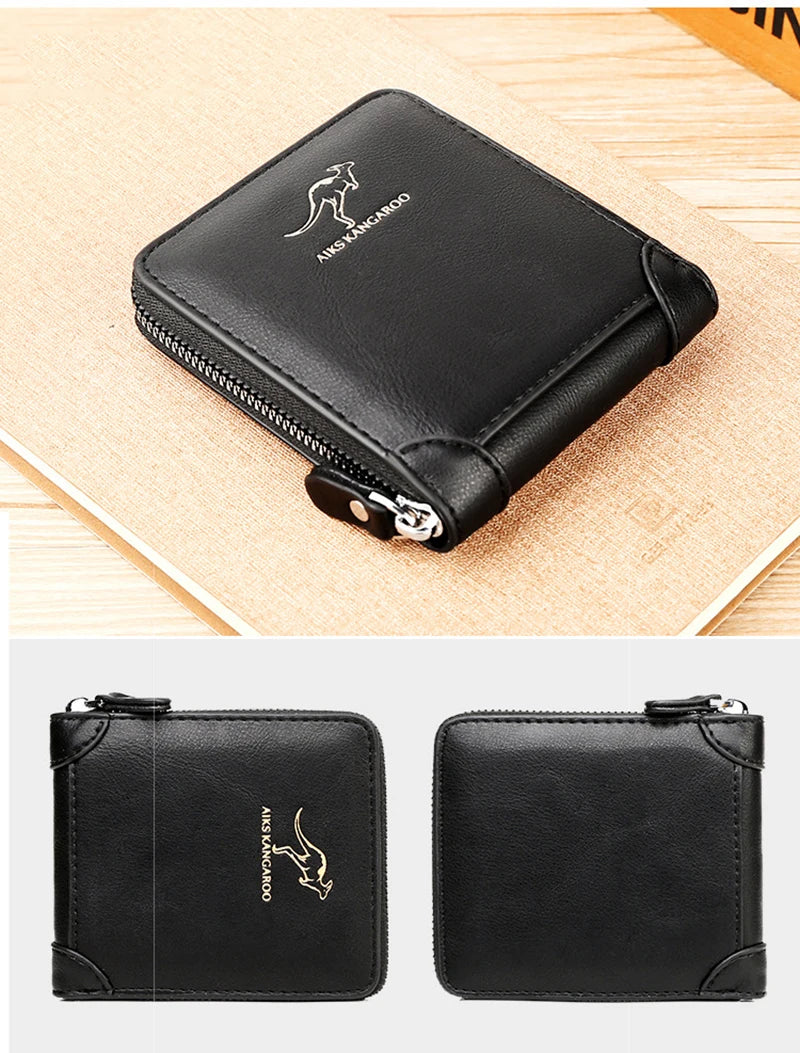 Luxury Leather Men's Wallet – RFID Zipper Card Holder with Coin Pocket, Perfect Gift for Men