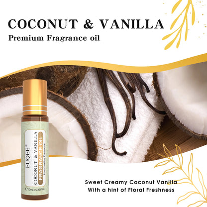 EUQEE 10ml Women's Roller Fragrance Oil - Coconut, Vanilla & Floral Aroma Scent Oil