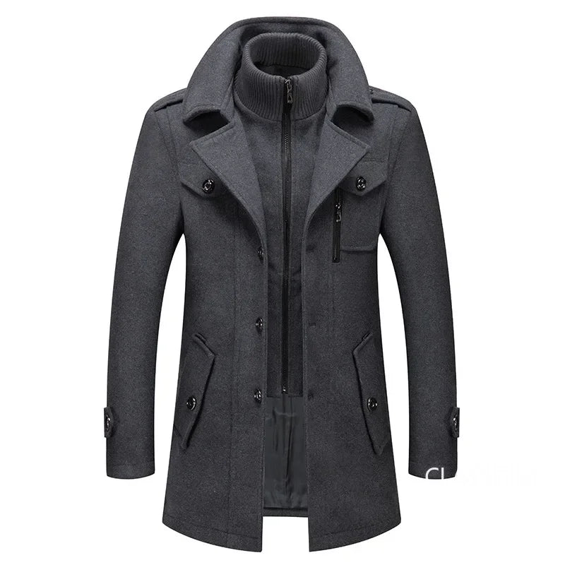 Men's Cashmere Wool Blend Trench Coat - Premium Winter Business Casual Overcoat