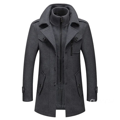 Men's Cashmere Wool Blend Trench Coat - Premium Winter Business Casual Overcoat