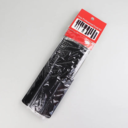10pcs Black Hair Comb Set – 10 Different Designs, Multifunctional Anti-Static Hair Care Combs
