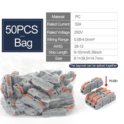 34/50PCS Lever Wire Connectors – Quick Connection for 28-12 AWG, 1-to-1 In-Line Insulated Splice Terminals