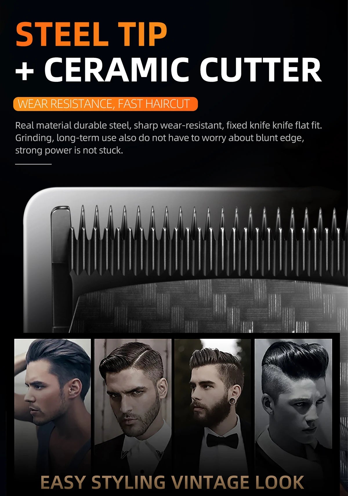 Kemei Professional Hair Clipper – 9000 RPM Electric Hair Cutting Machine, Adjustable Cordless Trimmer with Base for Barbers