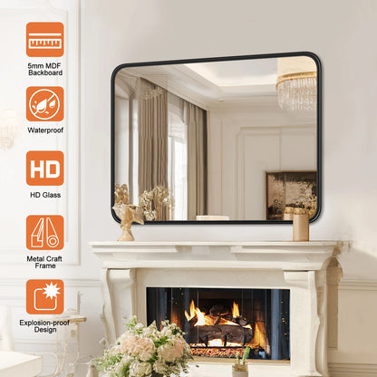 30x40" Large Rectangle Wall Vanity Mirror – Matte Metal Frame, Tempered Glass, Modern Living Room Decor