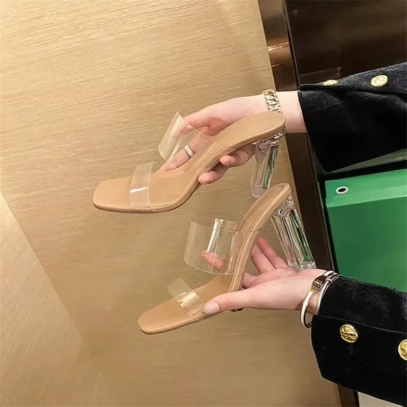 Women’s Summer Clear PVC Jelly Heels – Open Toe Transparent Perspex Pump Sandals