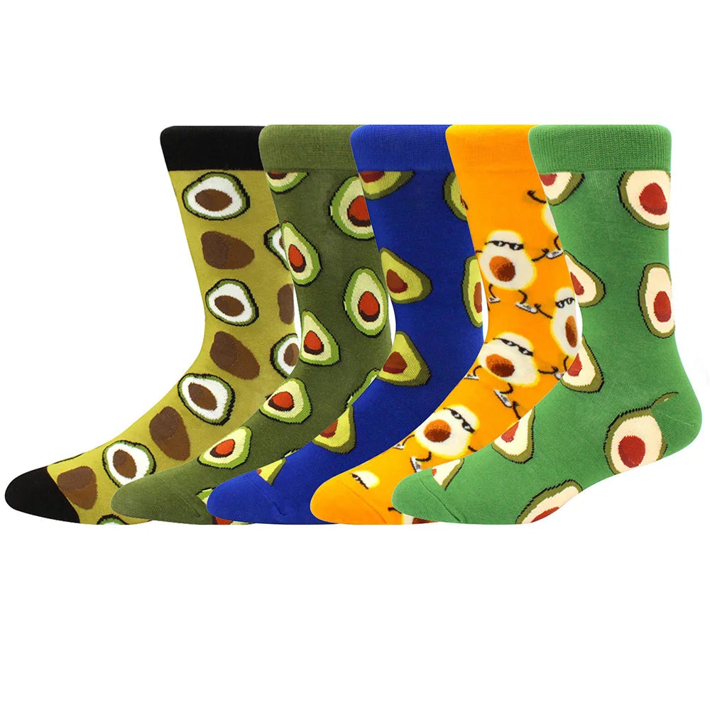 5-Pair Combed Cotton Novelty Crew Socks - Funny Skateboard Casual Socks for Men & Women
