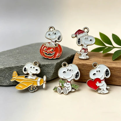5-Piece Snoopy Cartoon Dog Charms - Enamel DIY Jewelry Making Pendants for Necklaces, Bracelets & Earrings